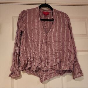 Jennifer Lopez pink and silver striped long sleeve blouse M